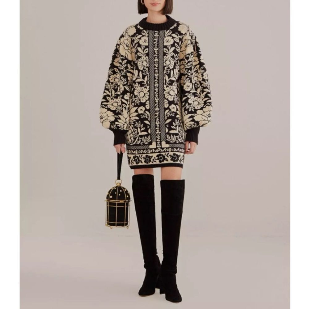 Farm Rio Black Pineapple Garden Knit Mini Dress